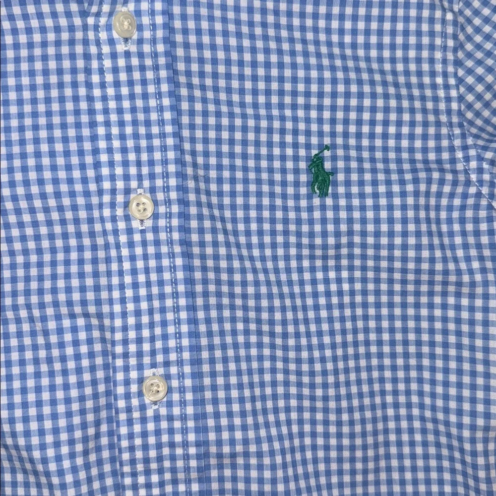 Ralph Lauren boys size 4 Light Blue White Checkered gingham plaid‎ Shirt preppy